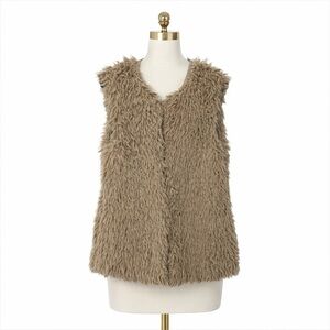 ICHI Tan Faux Fur Vest Women’s Size M | Cozy Sleeveless Teddy Winter Layer